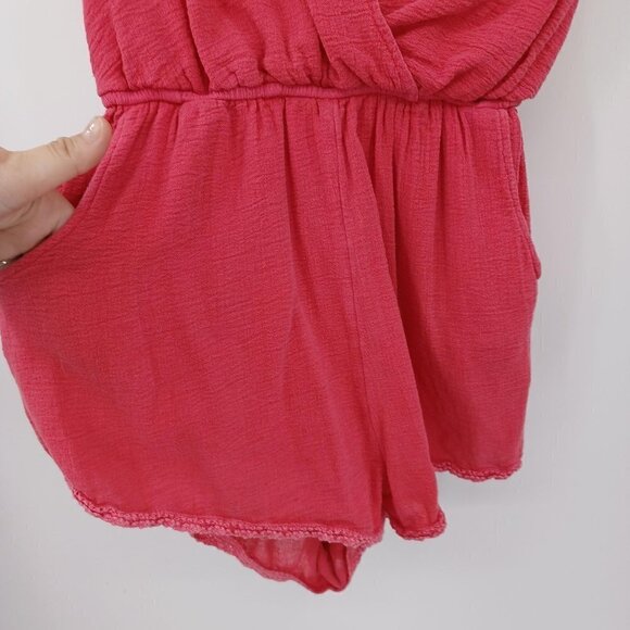 Billabong Pink Crossover Front Gauze Romper Women's S Boho Hippie Summer Beach - Picture 4 of 9